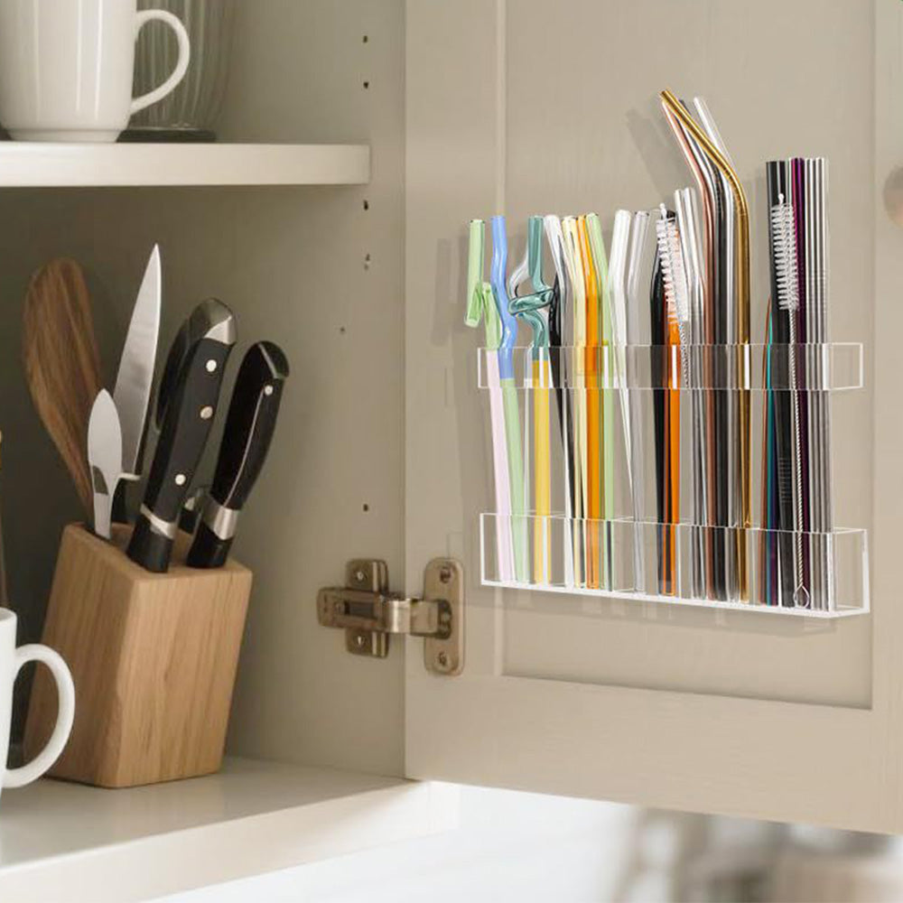 Acrylic Straw Holder Set with Labels and Adhesive