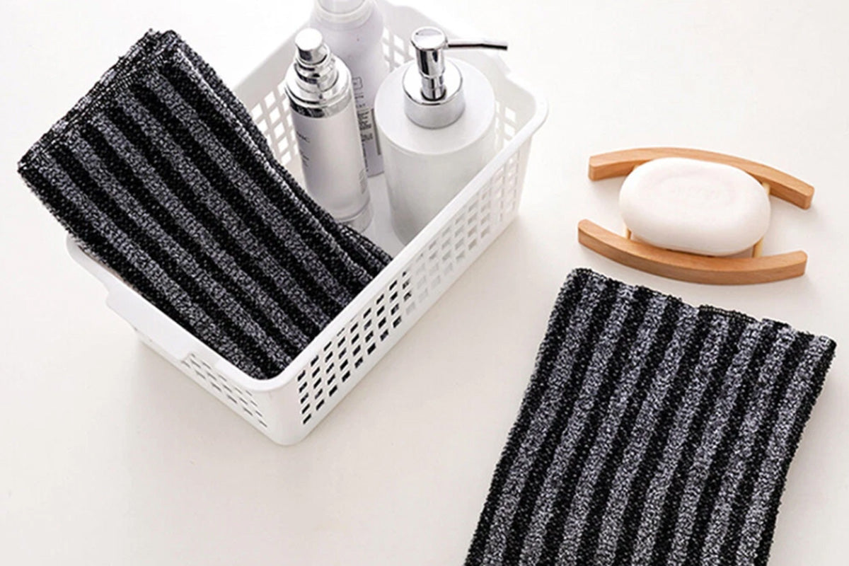 4Pcs Adult Exfoliating Washcloth Ultra-Long Back Scrubber for Shower Bath-Black