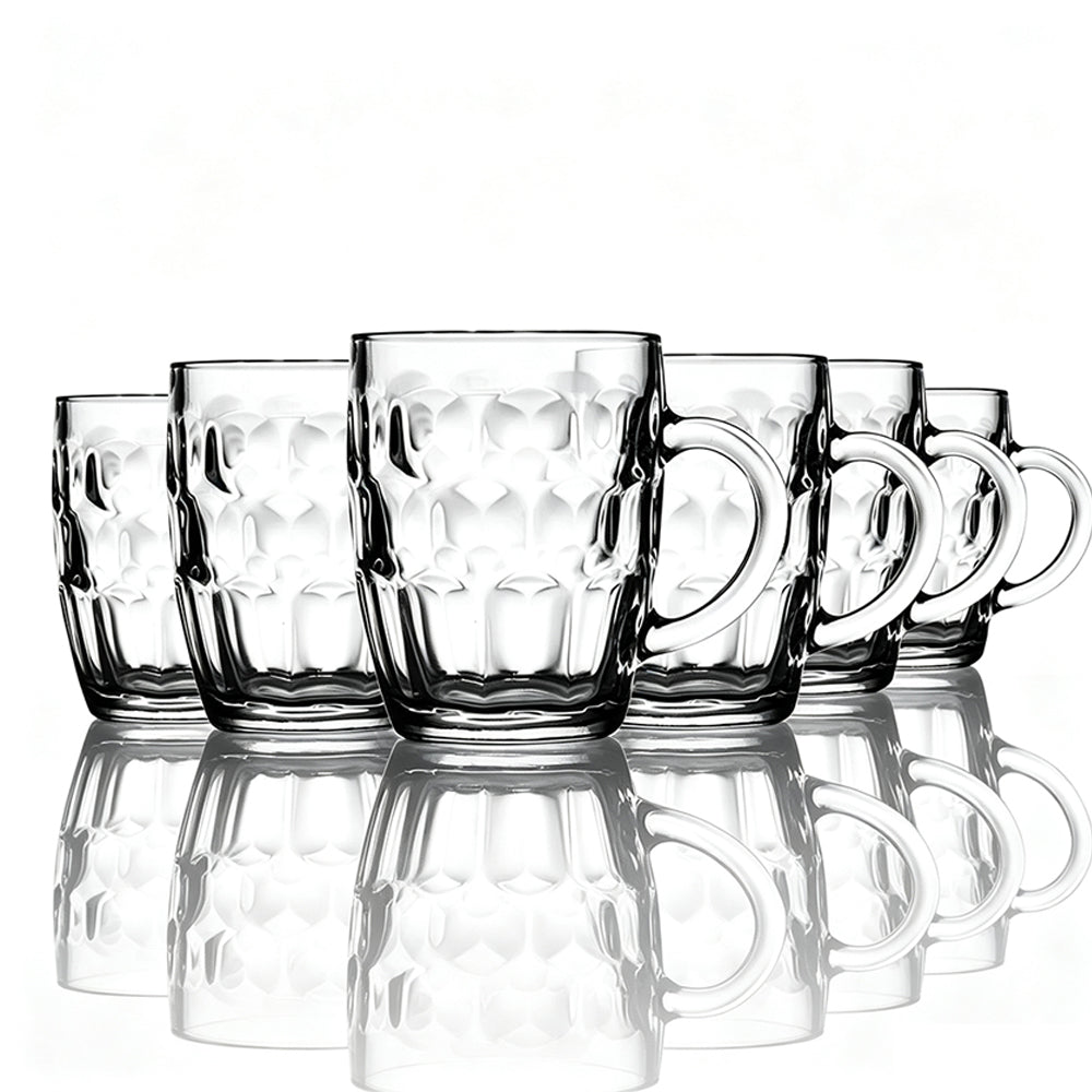 6Pcs 560ml Thick Dimpled Glass Beer Mugs with Handles