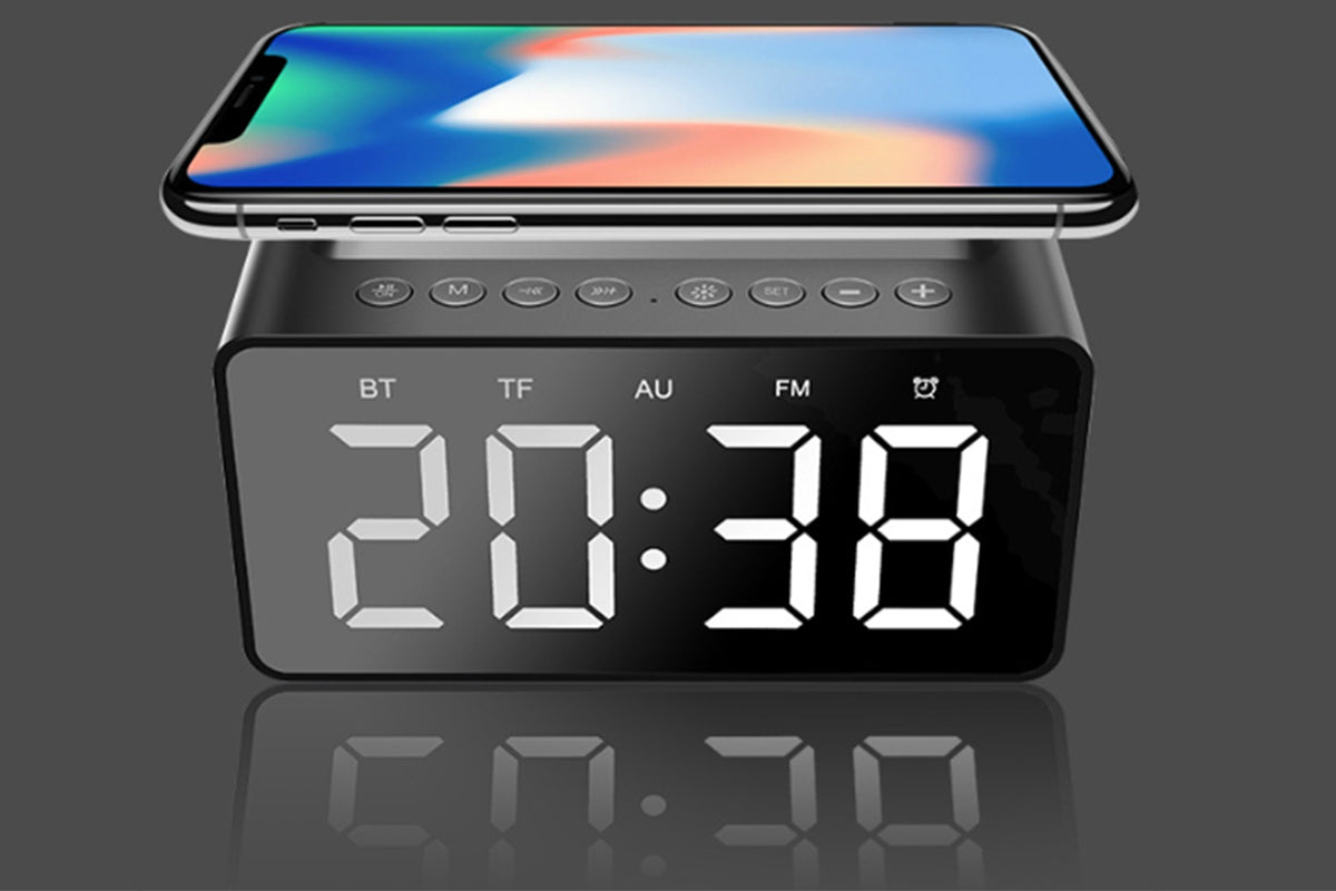 Wireless Charging Bluetooth Speaker with LED Digital Alarm Clock and FM Radio