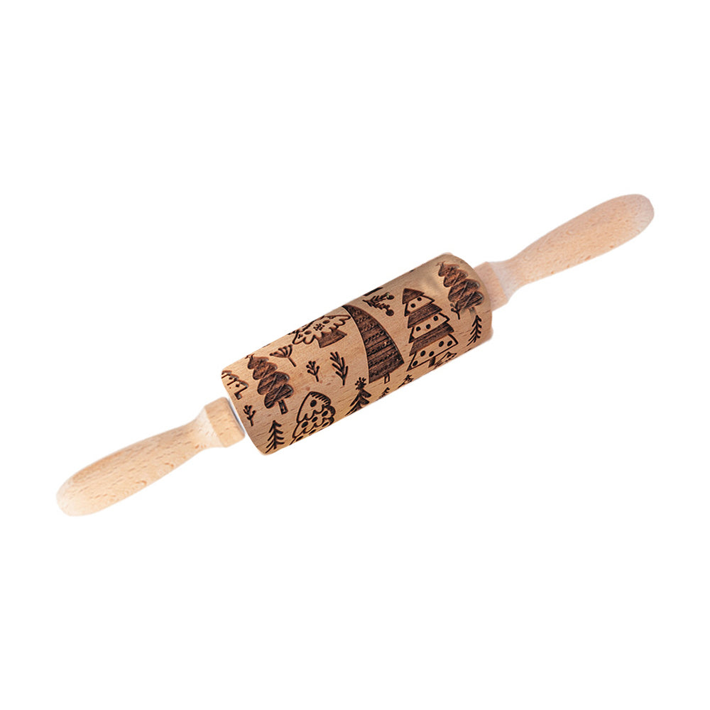 Christmas Embossing Rolling Pin Wooden Dough Roller-Christmas tree