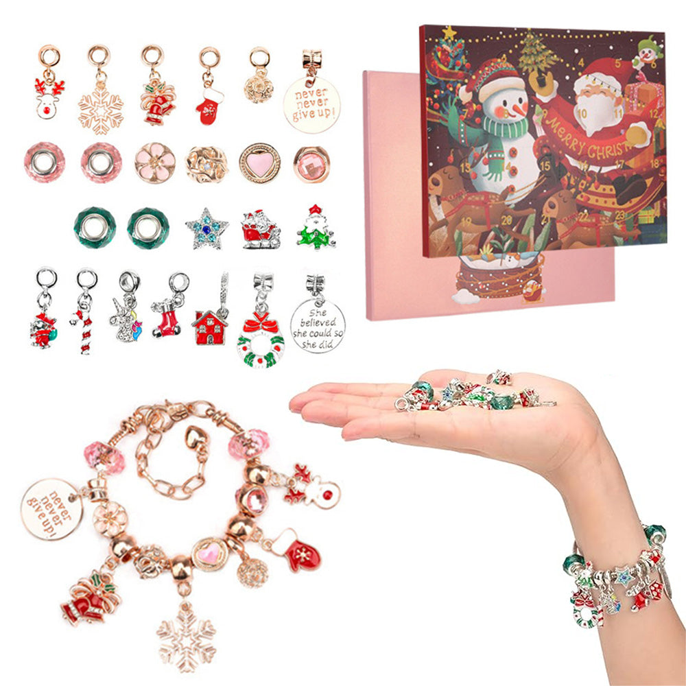 Christmas Advent Calendar Girls Bracelet Countdown Calendar 24 Days Pink DIY Charm Bracelet Gift For Girl