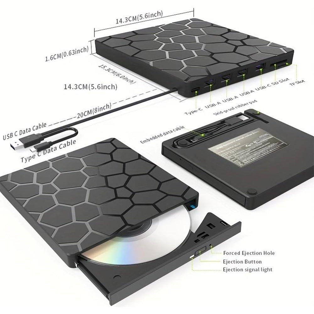 USB3.0 Type-C External DVD Drive Disc Player Burner Reader Writer For PC Laptop