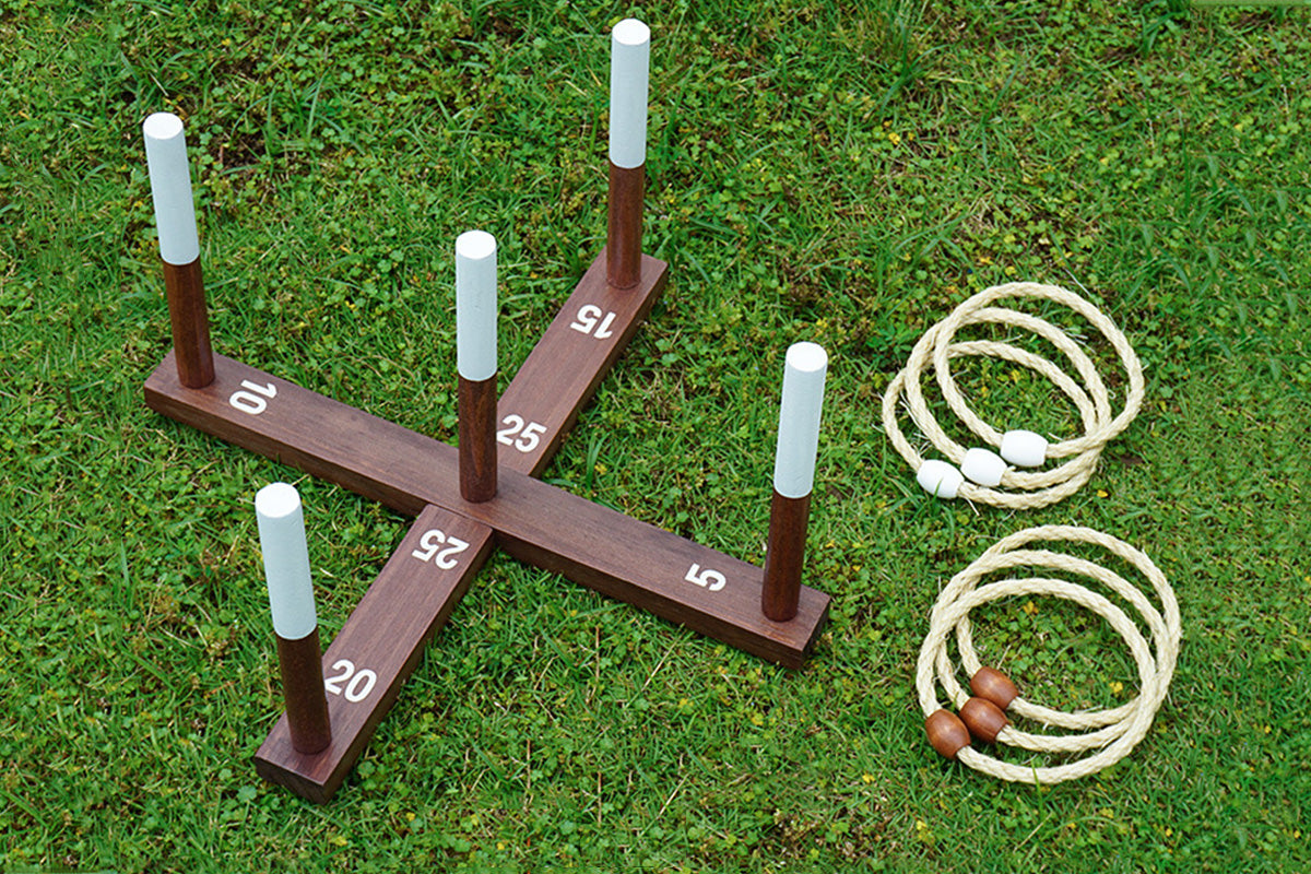Rustic Ring Toss Game with Wooden Base and 6 Rope Rings
