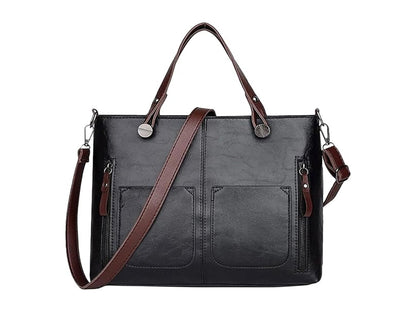 Vintage Leather-Look Tote Handbag Crossbody Briefcase