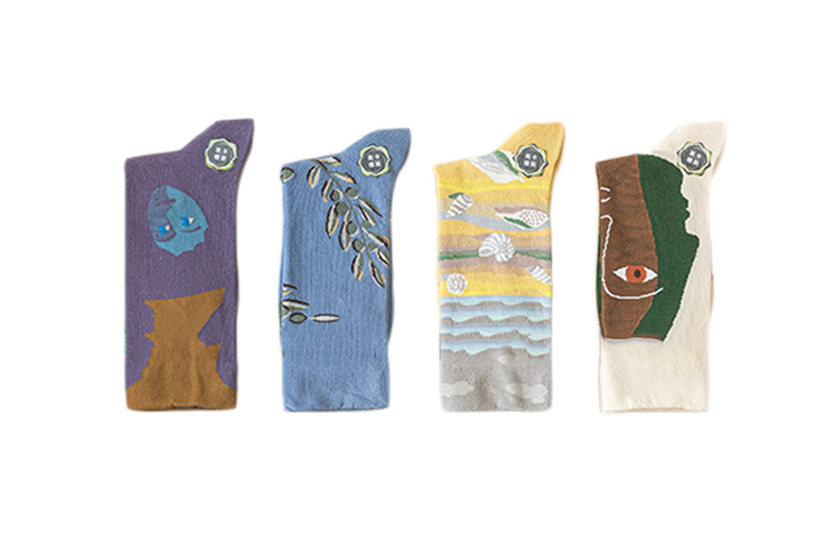 4 Pairs Women Novelty Crew Socks