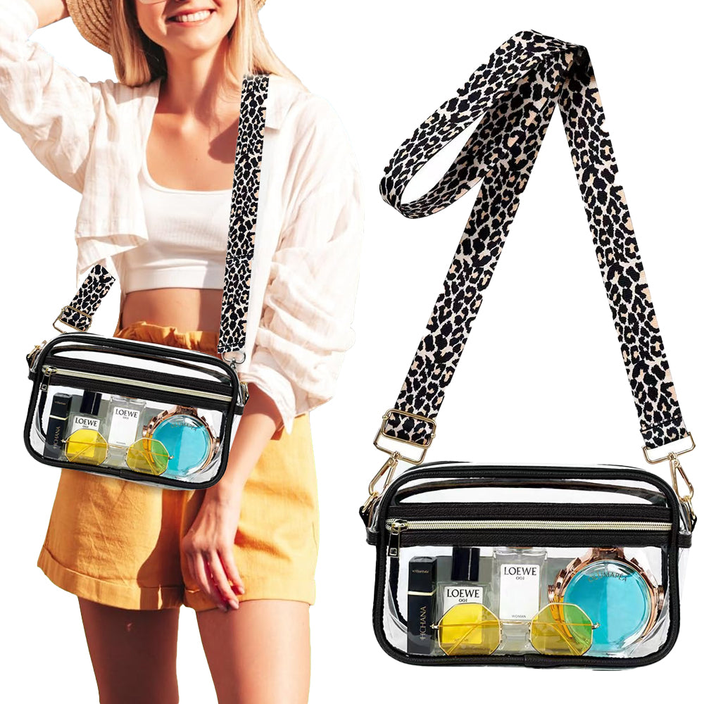 Clear Crossbody Bag Stadium Approved Clear Purse with Leopard Print Shoulder Strap
