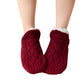 V Cut Faux Shearling Slipper Socks Non Slip Indoor Winter Socks-Wine Red