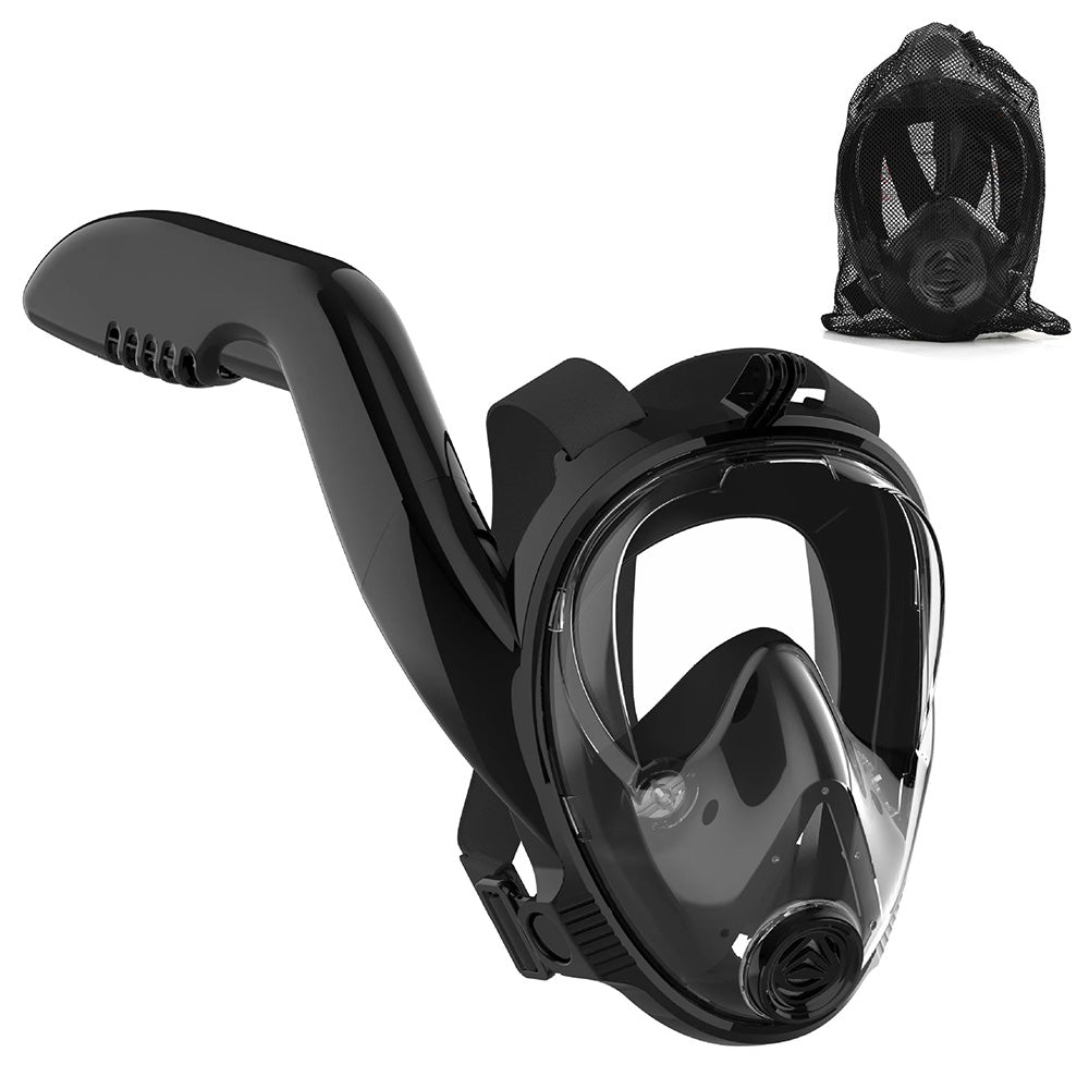 Full Face Snorkel Mask Side Snorkel Mask Panoramic View Snorkeling Gear-Black