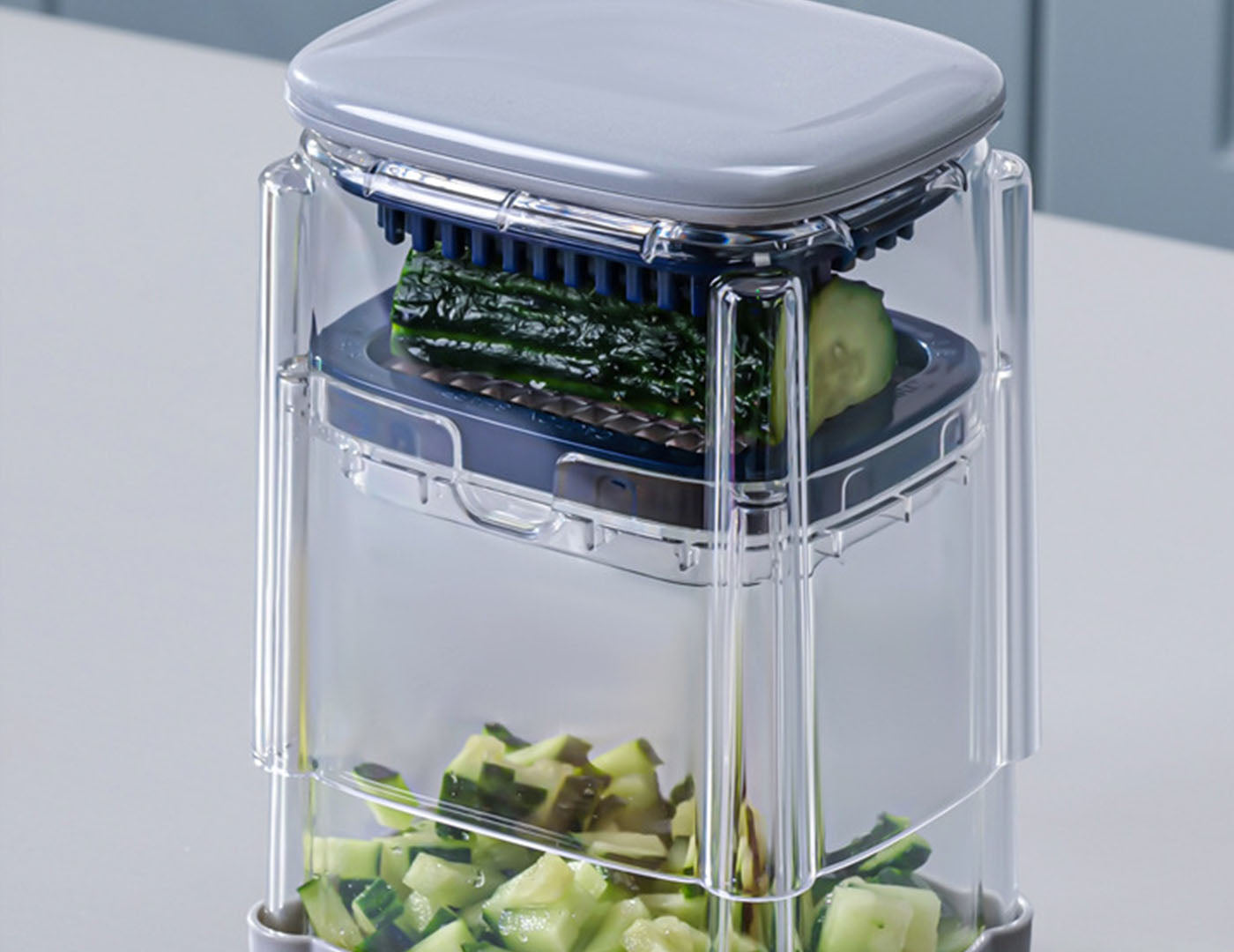 Vegetable Chopper with 4 Interchangeable Blades Press-Type Food Cutter with Container for Dicing