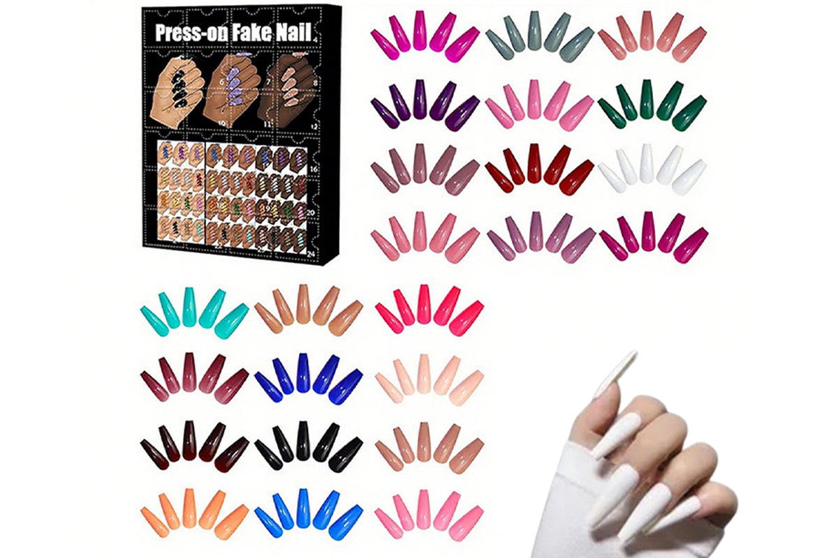 12 Days Christmas Countdown Calendar Nail Set 2025 Advent Holiday Fake Press On Nails