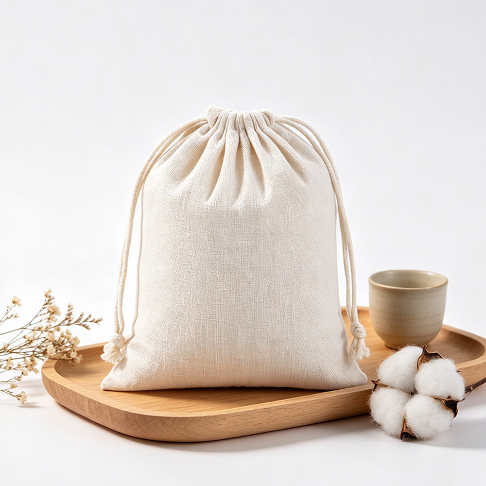 10 Pack Cotton Linen Drawstring Storage and Gift Bags in 2 Sizes