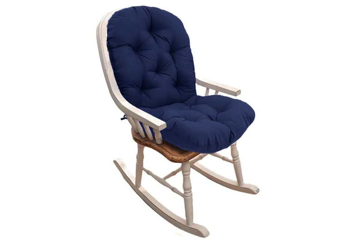 Solid Twill Swivel Rocker Chair Cushion High Back Water Resistant Pad-Navy