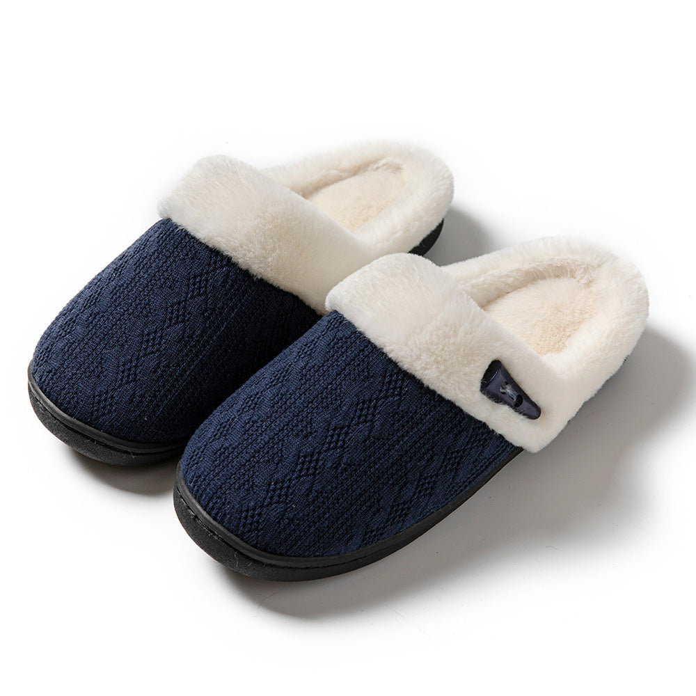 Indoor Non Slip Fuzzy Slippers for Women Warm Knitted House Shoes-Navy