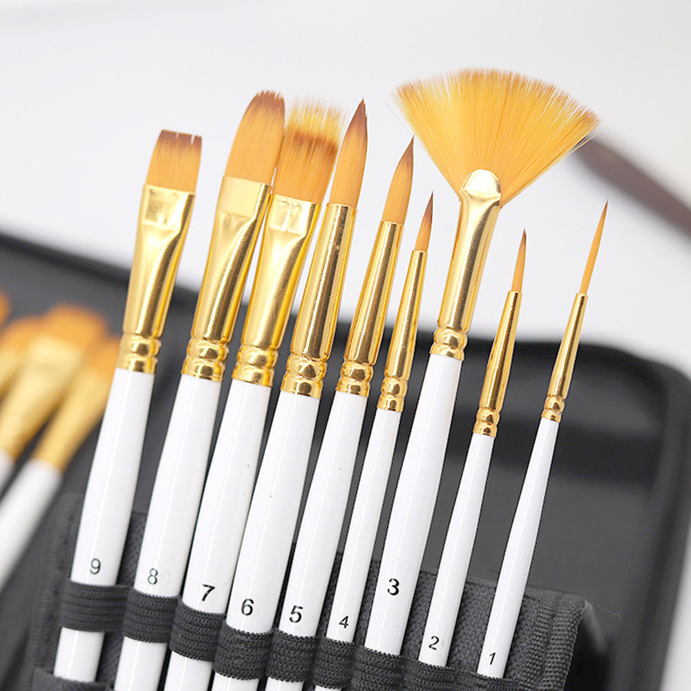 15Pcs Artist Watercolour Oil Paint Brushes Set with Sponge and Scraper