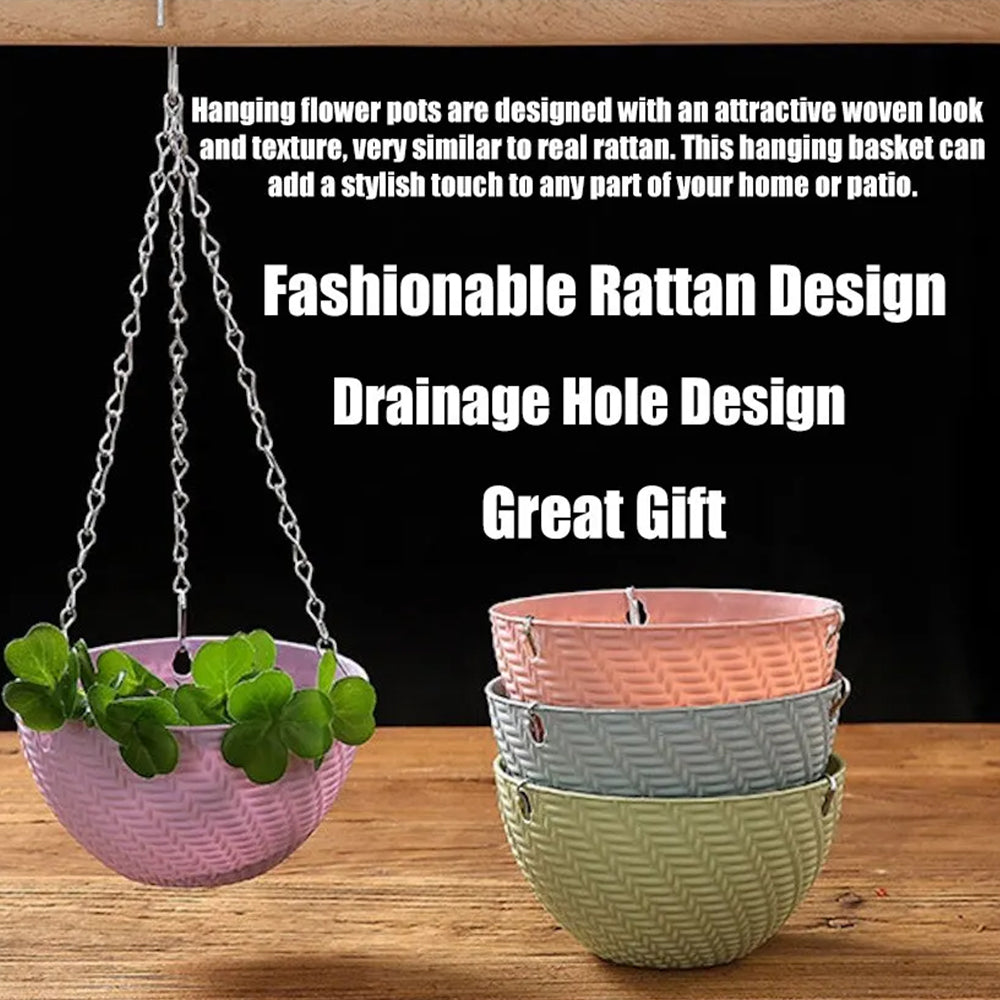 2Pcs Hanging Flower Basket with Drainage Holes and Chain
