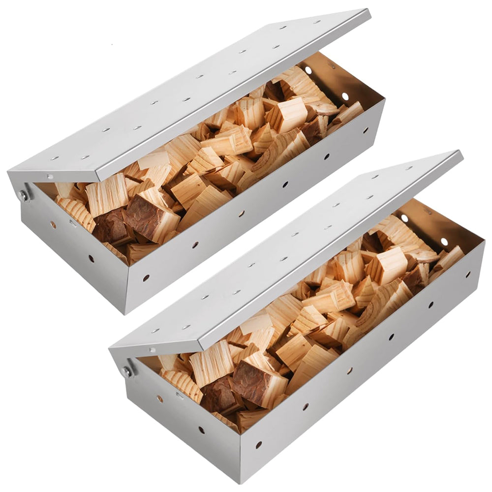 2Pcs Stainless Steel Smoking Wood Chip Barbecue Tool Box