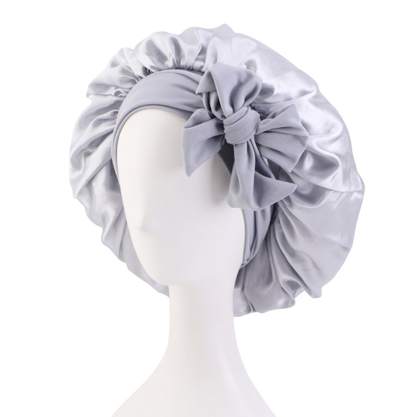 Solid Colour Women Satin Sleeping Cap Wrap Hair Bonnet Elastic Headwear