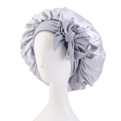 Solid Colour Women Satin Sleeping Cap Wrap Hair Bonnet Elastic Headwear