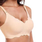 Wireless Bra Soft High Elastic V Neck Wavy Trim-Beige