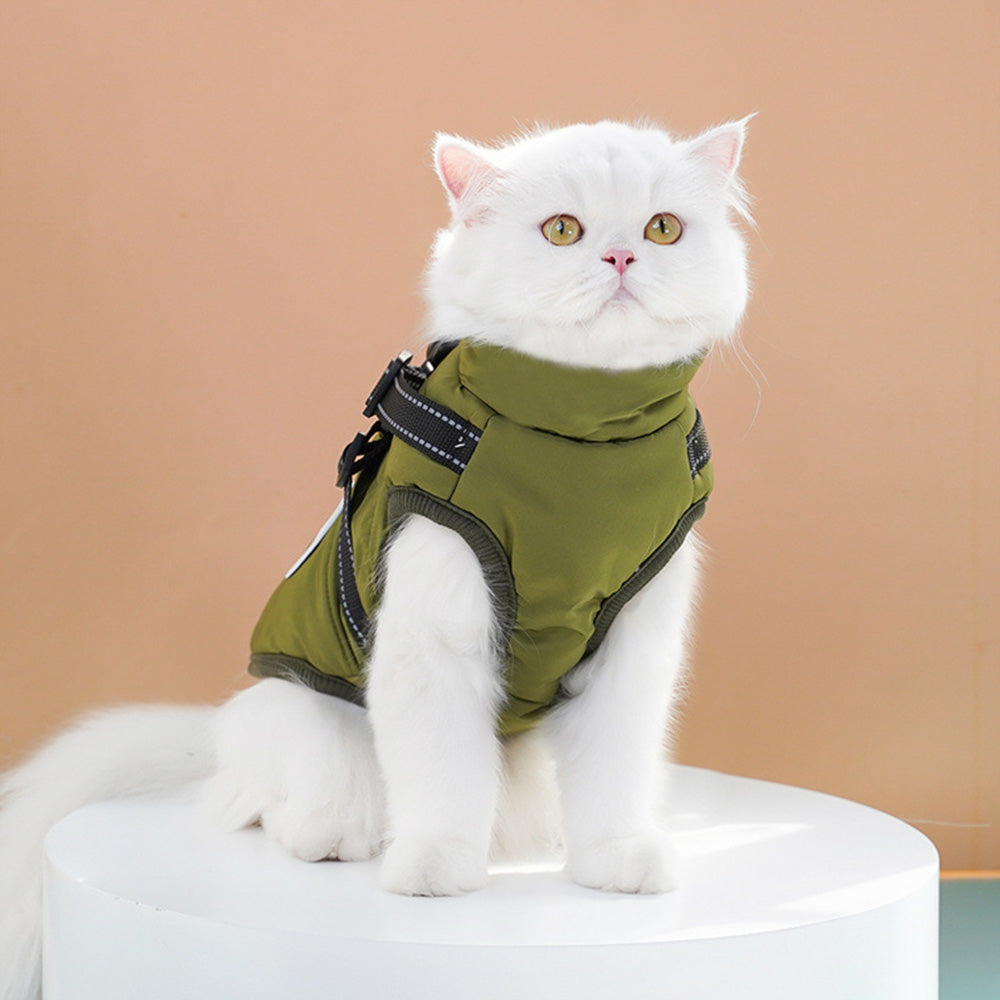 Dog Winter Jacket Padded Pet Clothes with Zipper Warm Vest Coat Comfortable Pet Vest-Green