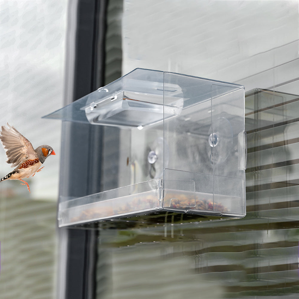 Clear Acrylic Window Bird Feeder Foldable Bird Feeder Box for Indoor Outdoor