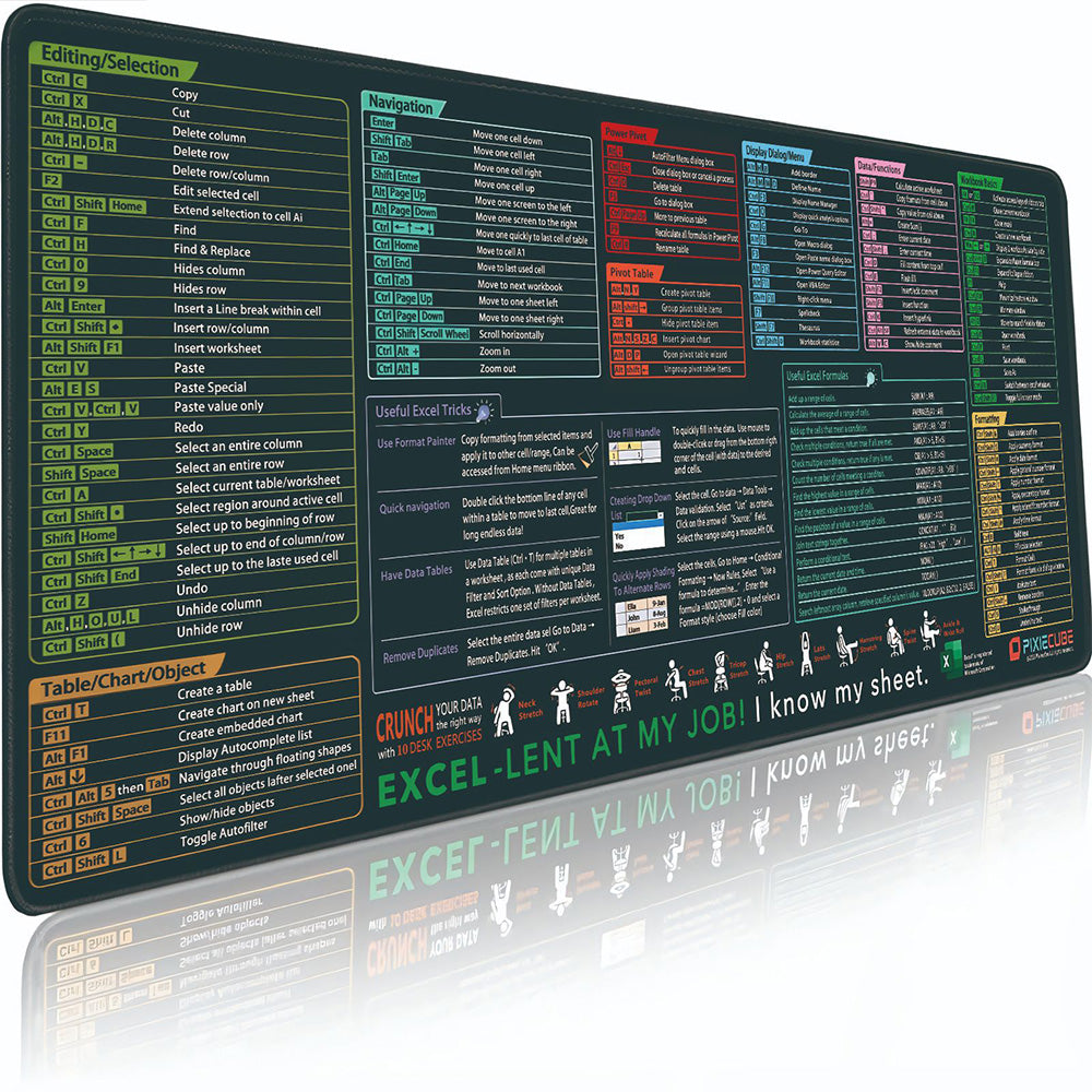 Excel Shortcut Office Desk Mat Non-Slip Desk Mouse pad Office Keyboard Shortcuts Mouse pad