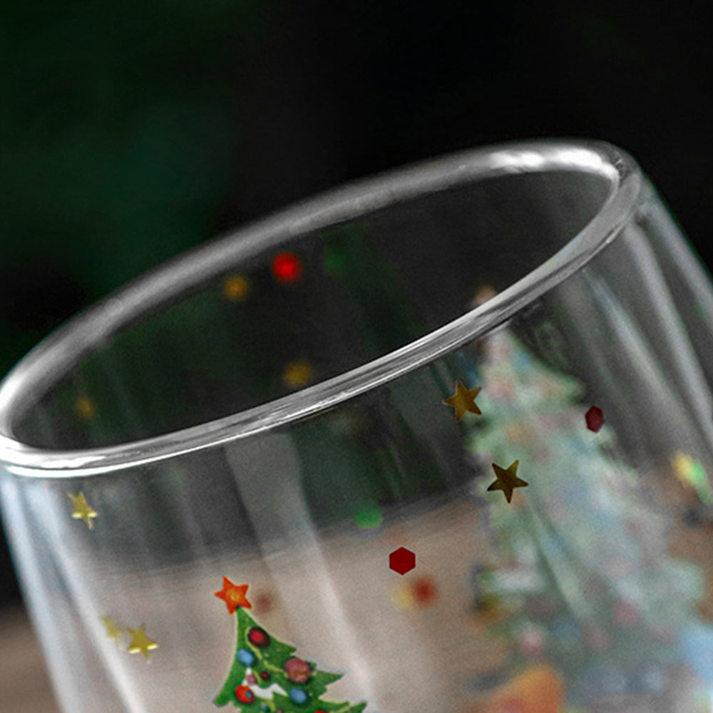 2Pcs Christmas Trees Double Wall Glass Coffee Cups 300ml