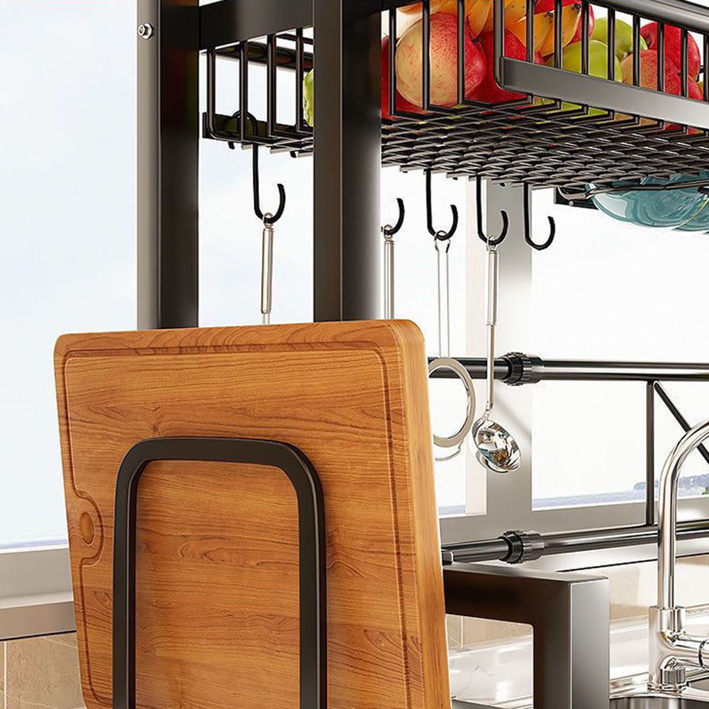 Over The Sink Dish Drying Rack Adjustable Large Capacity Stainless Steel Drainer with Cutlery Utensil Holders