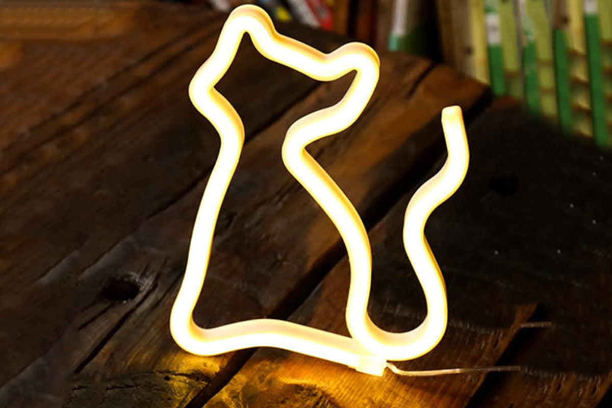 LED Cat Rainbow Neon Sign Lights Bedside Night Light Lamp Bedroom Wall Decoration