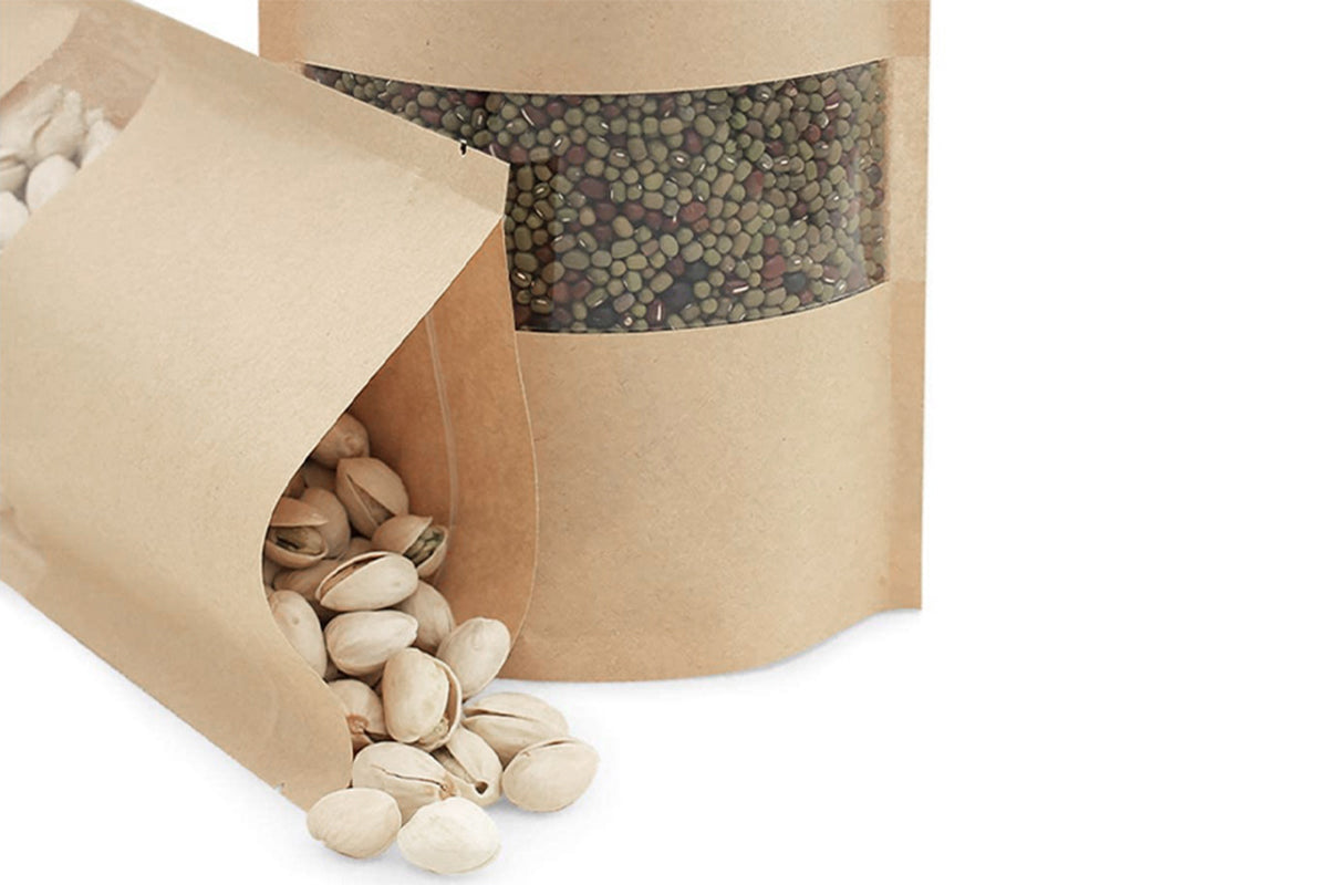 100Pcs 9x14cm Resealable Kraft Paper with Visible Window