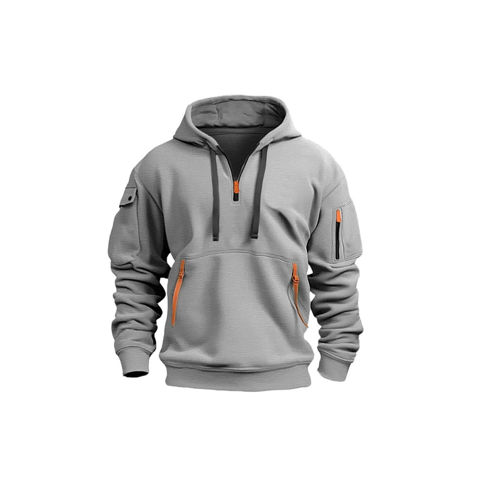 Fleece Hooded Sweatshirt Casual Hoodie for Men-Light Grey