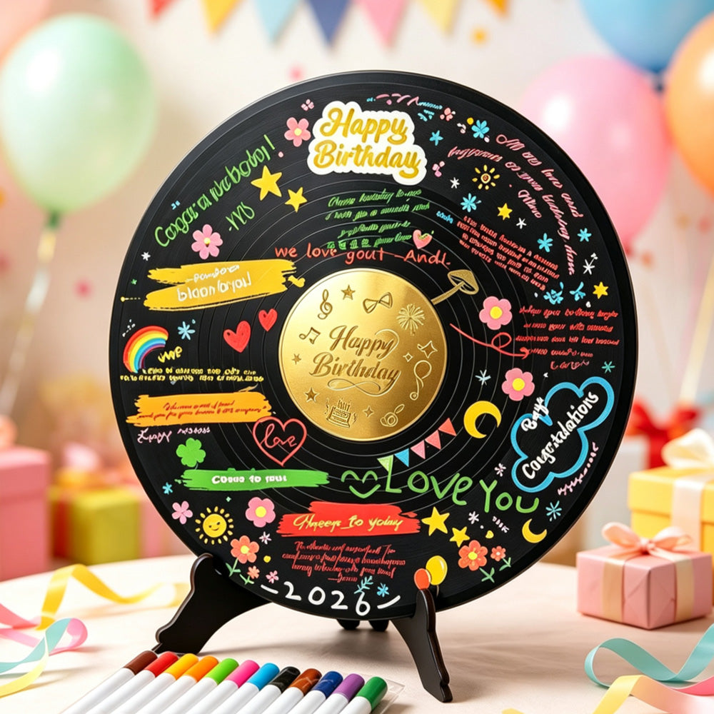 Vintage Vinyl Record Birthday Display Board Desktop Party Sign