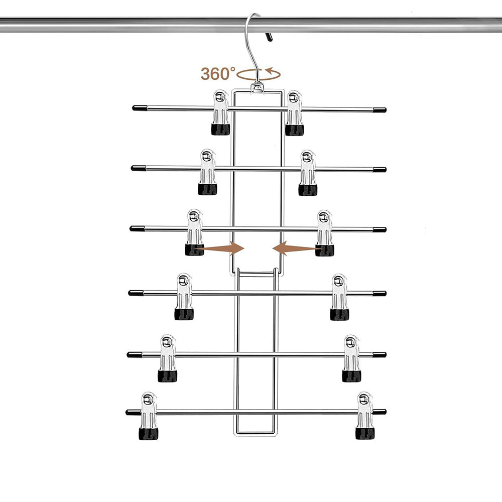 2X Space Saving Hanging Pants Organizer with 12 Clips and 360 Degrees Swivel Hook