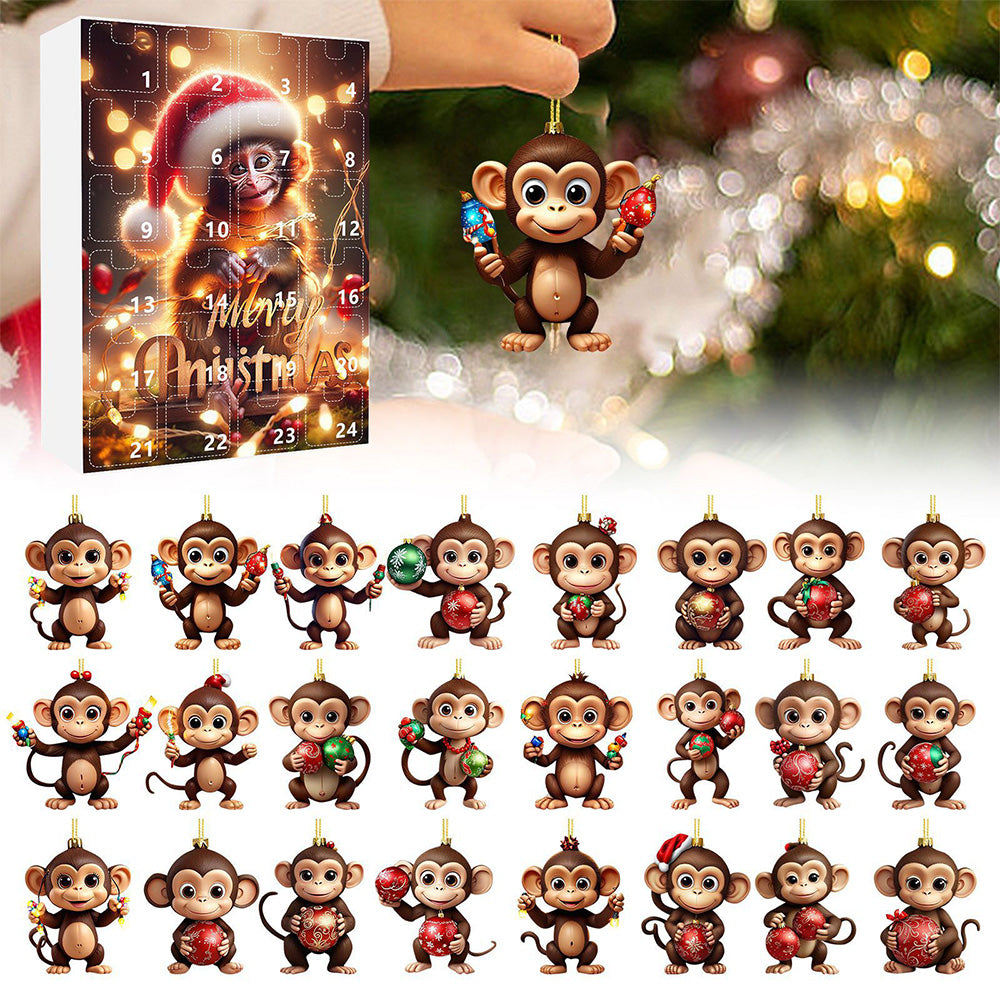 2025 Advent Countdown Calendar Funny Monkey Ornament Christmas Hanging Ornaments