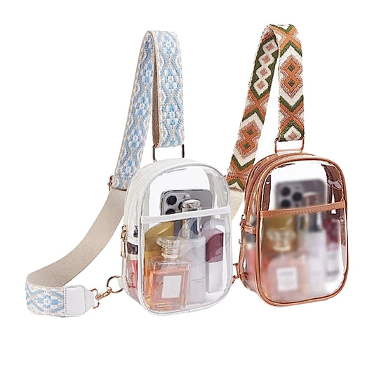 2Pcs Clear Stadium Approved Crossbody Bag Stylish Chest Bag-White and Brown