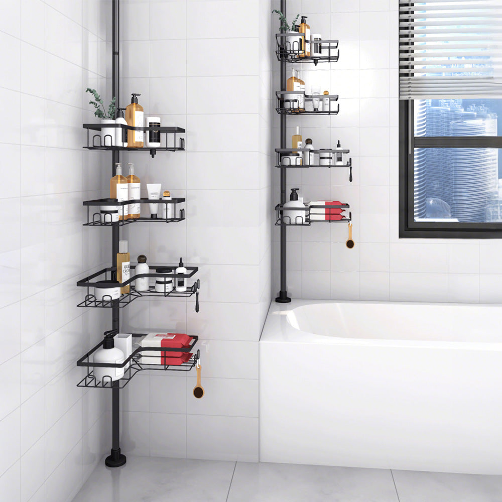 No-Drill Floor-to-Ceiling Corner Shower Caddy Adjustable Bathroom Storage Rack