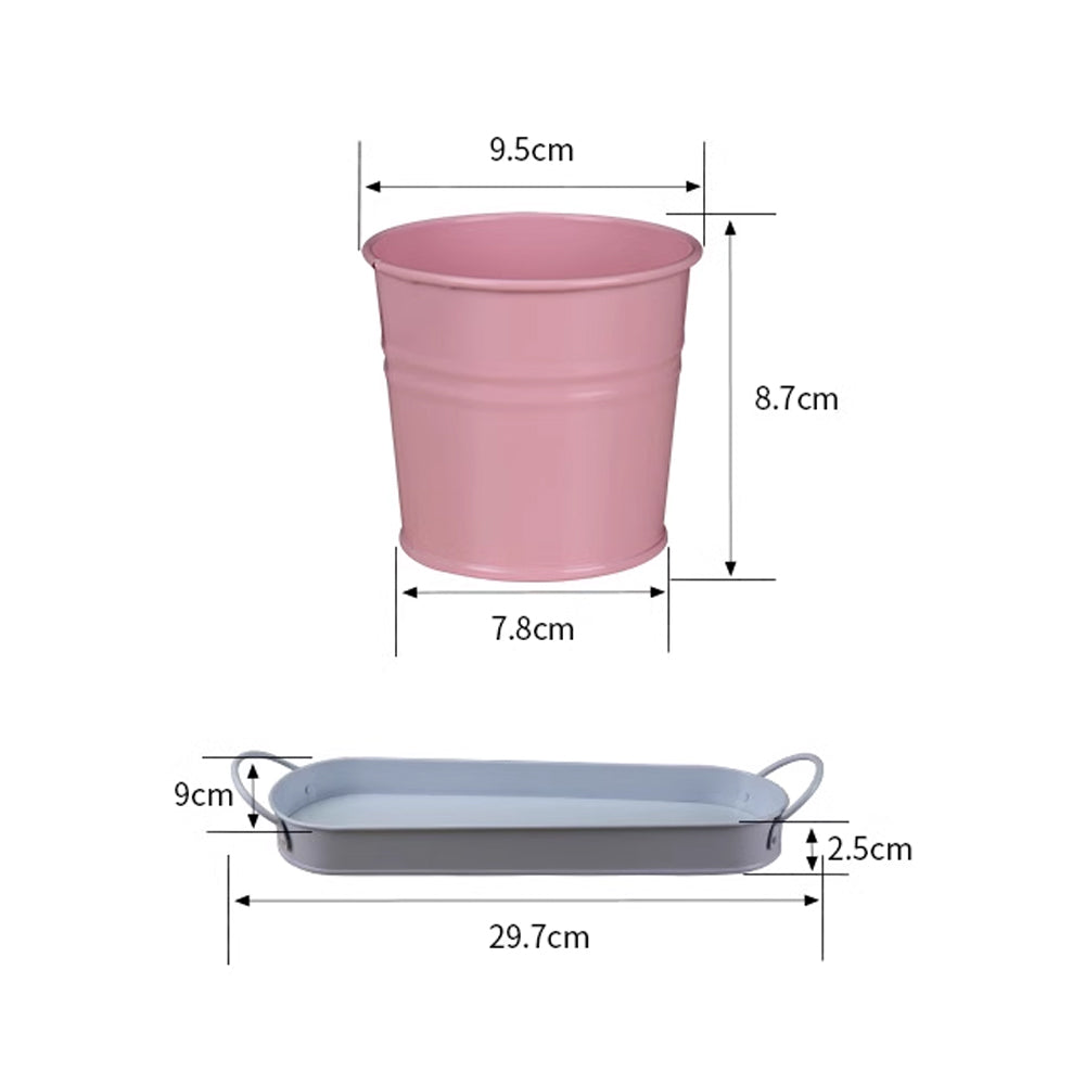3Pcs Metal Herb Plant Pot with Tray and 10Pcs Mini Chalkboard Wooden Plant Tags Stakes