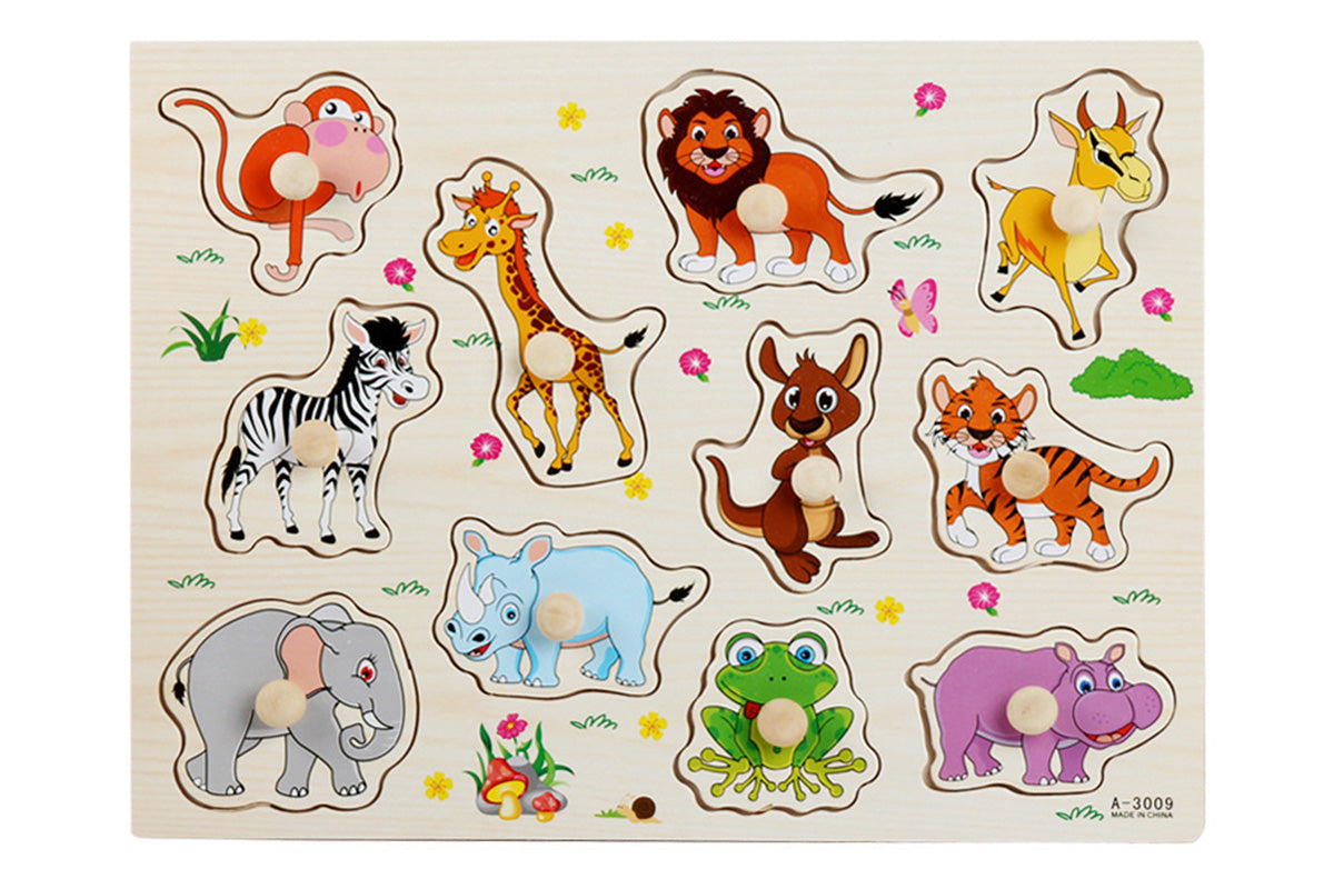 4 Sets Wooden Peg Puzzle for Girls Boys with Alphabet Number Animal Dinosaur Vehicle