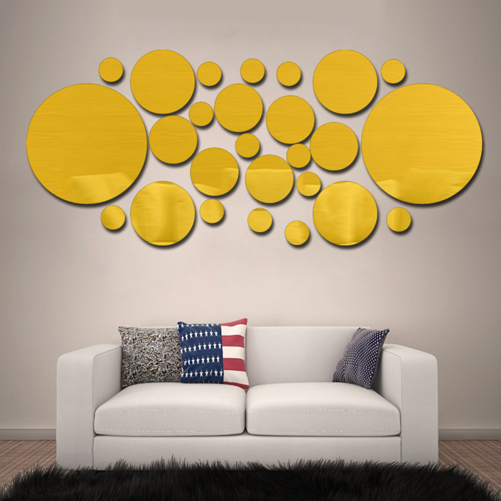 26Pcs Acrylic Round  Mirror Wall Decor Stickers Removable Adhesive Wall Decals