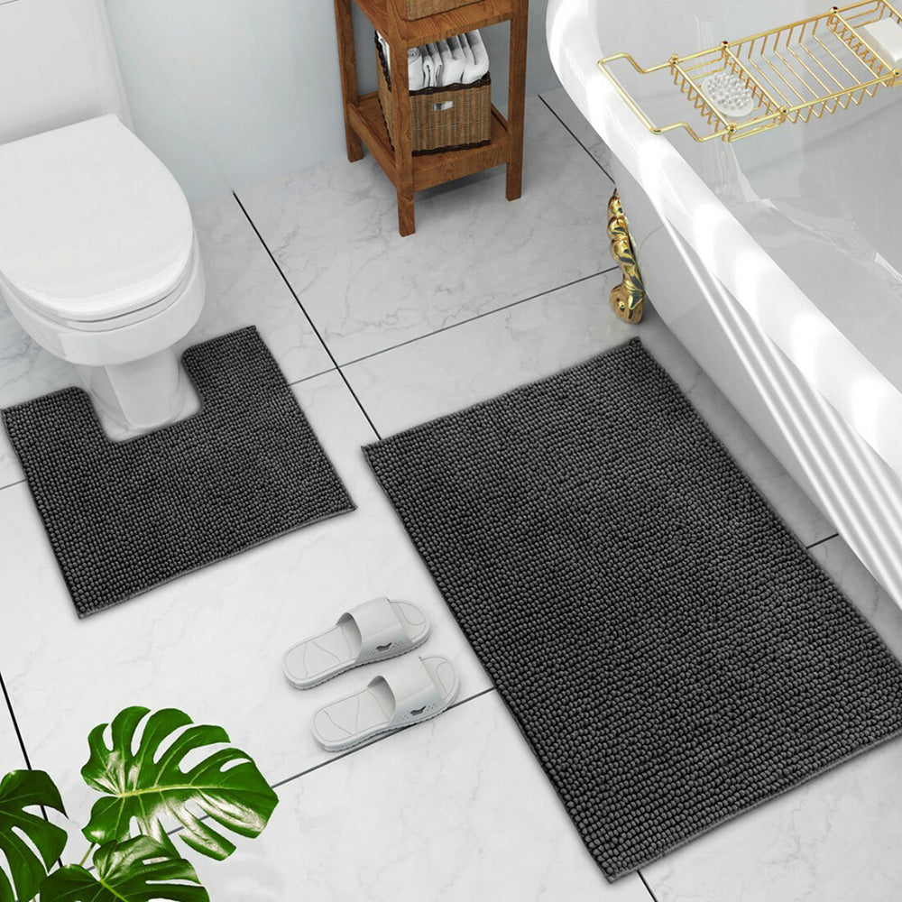 2 Piece Absorbent Bathroom Mat and U Shape Toilet Rug Set