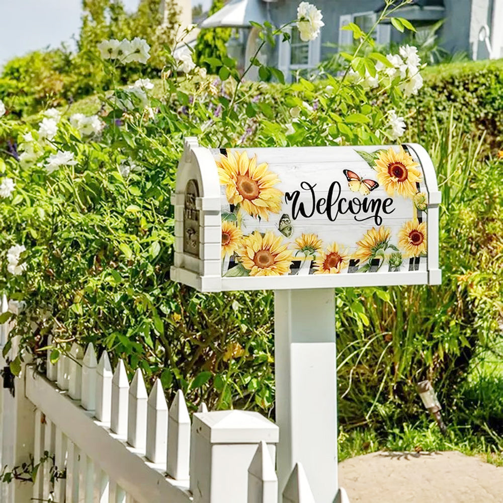 2Pcs Sunflower Adhesive Mailbox Cover for Outdoor Garden Decor