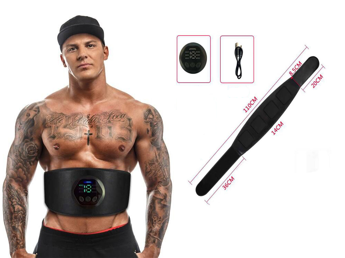 Rechargeable ABS Electric Muscle Stimulator Belt for Training and Pain Relief