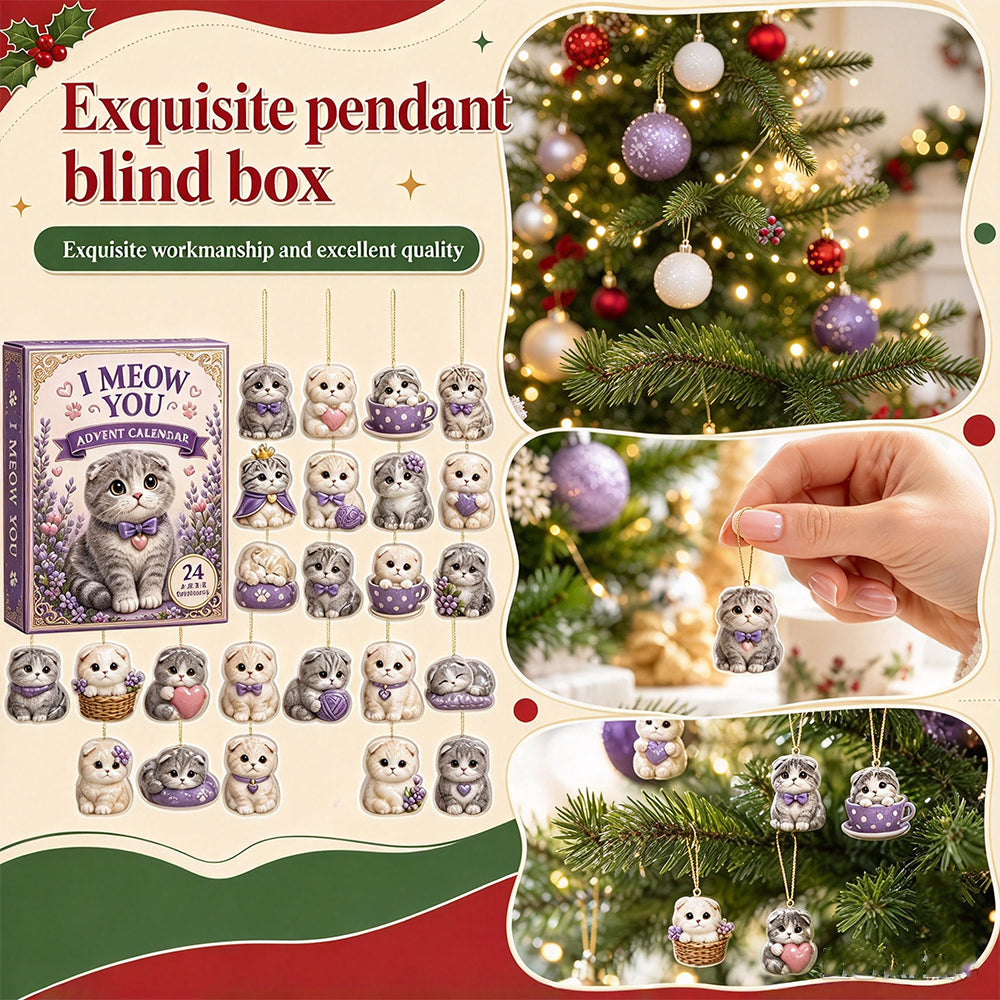 2D Acrylic Advent Calendar with 24 Cat Ornaments for Christmas Holiday Decor