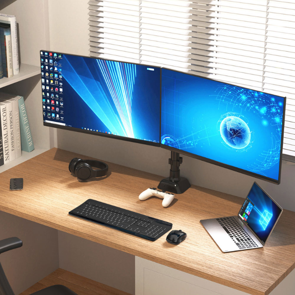 Dual Monitor Arm Mount Desk Stand For 13-27Inch Screen TV Max 9KG