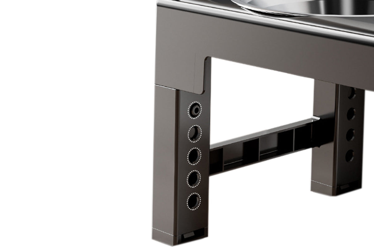 Dog Bowl Stand 5 Height Adjustable Raised Feeder with 2 Stainless Steel Bowls-Black