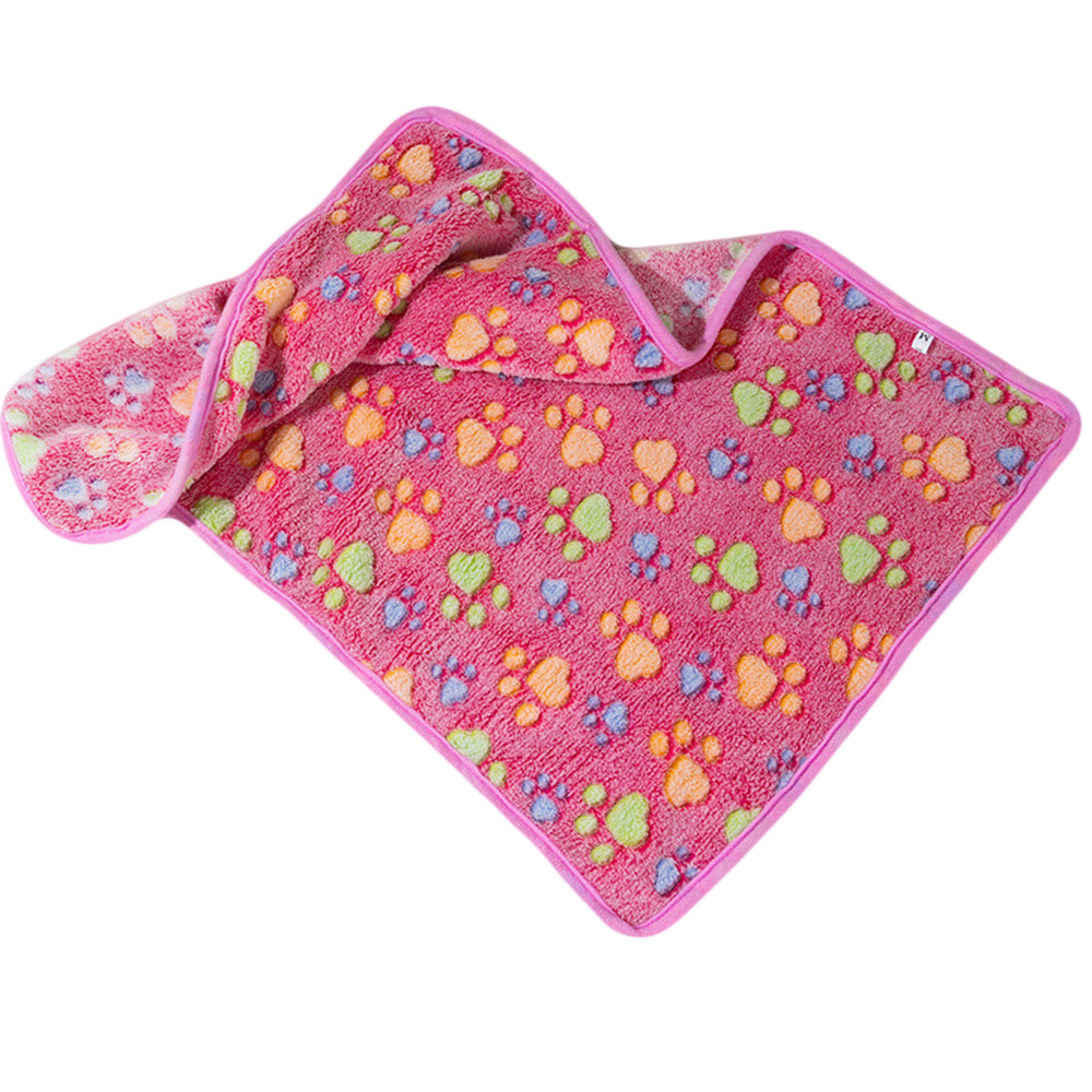 Pet Mat Paw Print Cat Dog Puppy Fleece Soft Pet Blanket Bed Cushion-Pink