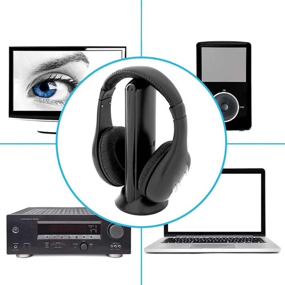 2Pcs 5 in 1 Wireless Headphones Rechargeable PC TV Radio Home Headset with Mic