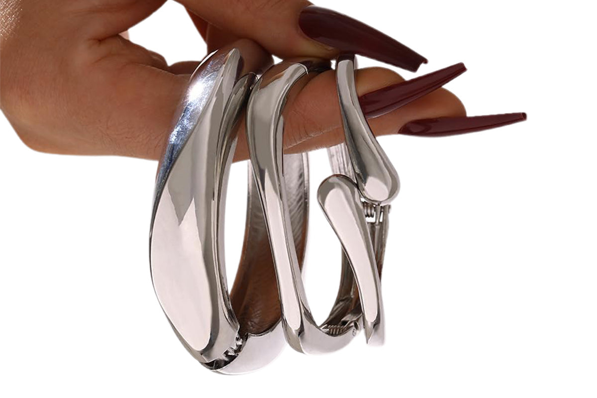 3Pcs Women Chunky Gold Bangle Bracelets Wide Wrist Cuff Stackable Fashion Jewelry Gift