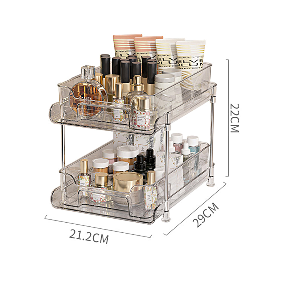 2 Tier Bathroom Storage Organizer with Dividers Makeup Desktop Storage Rack